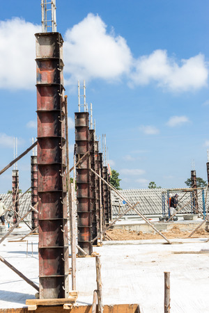Concrete pillar construction in site