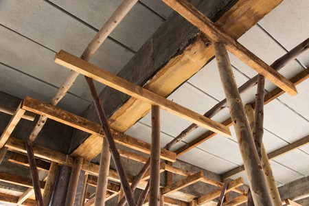 Bracing eucalyptus under beams  and concrete slabs.の写真素材