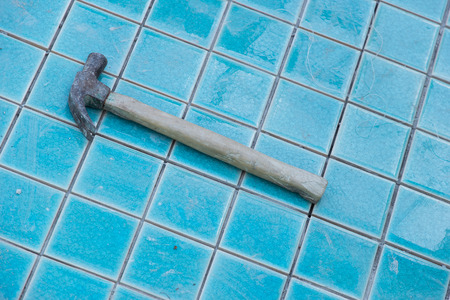 industrial tiler builder swimming poolの写真素材