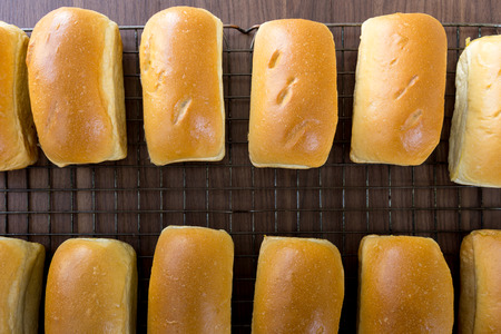 Baked white bread in tray bakery.
