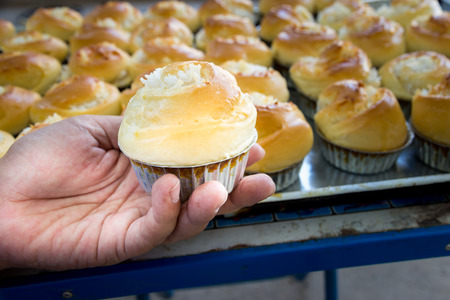 Baked thai Coconut Bread bake in tray bakery.の写真素材