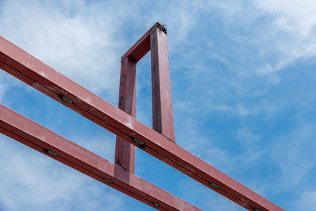 Building construction work steel roof structure.Supports concrete tile roof.の写真素材