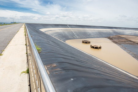 Large reservoirs use plastic to support water for electricity generation,lamtakong nakhonratchasima thailandの写真素材