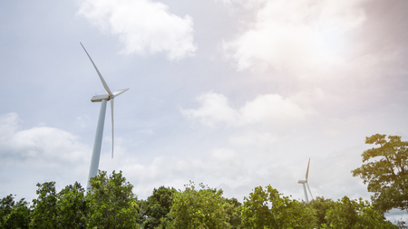 Large wind turbines on the reservoir for electricity,lamtakong nakhonratchasima thailand