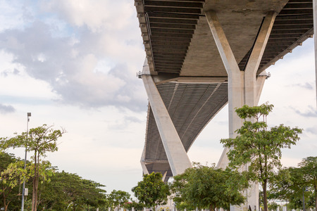 industry construction picture image under bridge,Bhumibol Bridge bangkok Thailandの写真素材