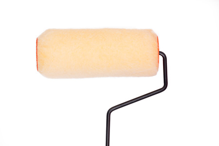 closeup painting roller tools work paint on white background