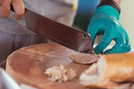 Food thailand,Boiled duck chopped on cutting boardの写真素材