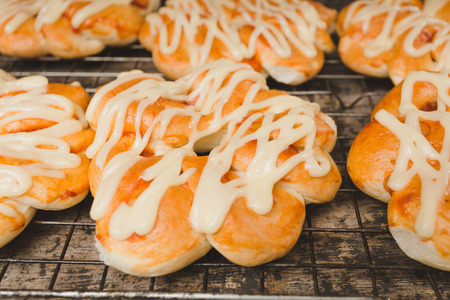 closeup background thai bakery baked bread pizza