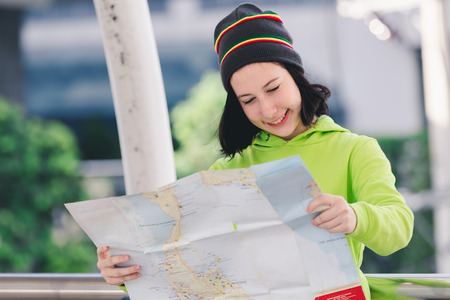 Portrait beautiful young girl russian enjoying smell traval in winter bangkok city thailandの写真素材