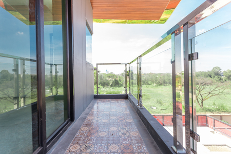Construction modern style aluminum rail and fall protection
 tempered glassの写真素材