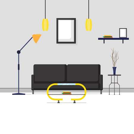 Flat design interior and furniture in living roomのイラスト素材
