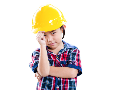 Little boy construction people concept isolated on white backgroundの写真素材