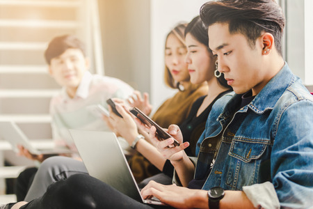 Asian Diversity People Connection Students Learning Social Media Educationの写真素材