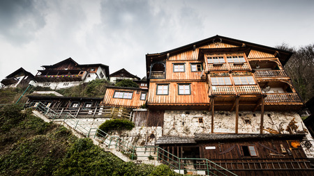 Village Hallstatt on the lake Hallstatter in Austriaの写真素材