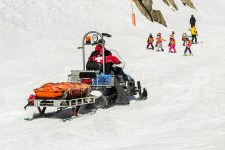 Emergency sled at the ski resortの写真素材