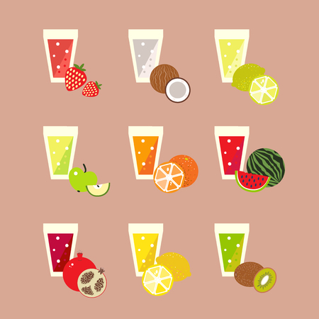 Fruit summer coctail set. Vector flat design.のイラスト素材