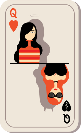 funny play queen card. Woman broken heart. Vector modern flat illustration.のイラスト素材