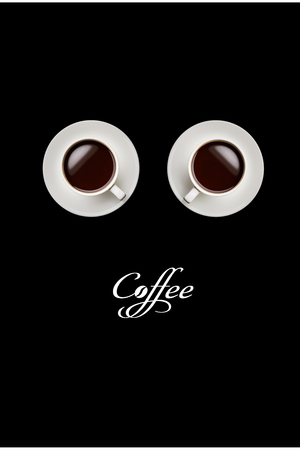 Coffee cup on  black table. Top view with copyspace for your textの写真素材