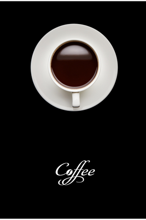 Coffee cup on  black table. Top view with copyspace for your textの写真素材