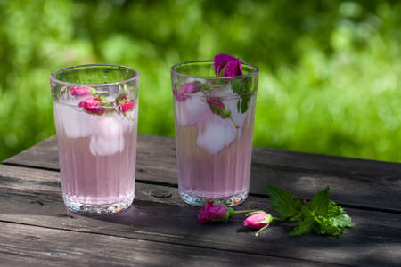 Rose soda in the glasses on the table