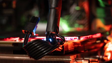 Graphics processing unit with neon light. LED Light, CPU Cooler.