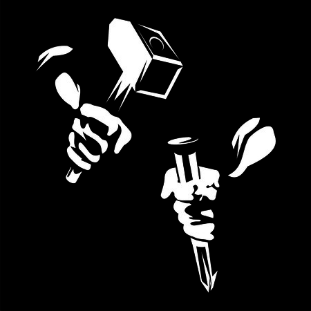 hand with a hammer and chiselのイラスト素材