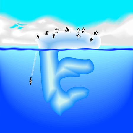 E letter iceberg with penguinsのイラスト素材