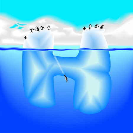 H letter iceberg with penguinsのイラスト素材
