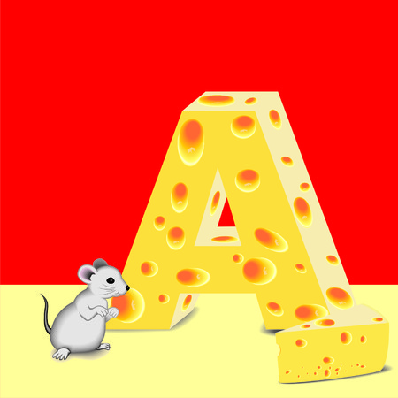letter A of cheese and mouseのイラスト素材