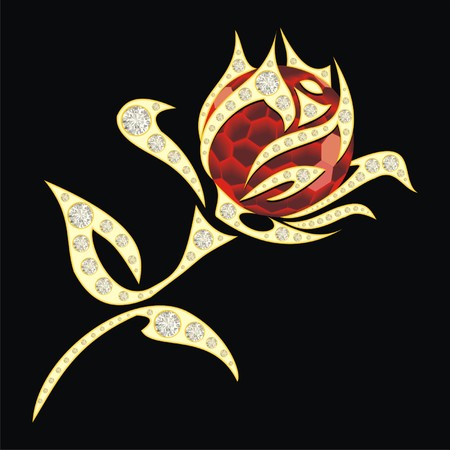 Ruby medallion on a chain with roseのイラスト素材