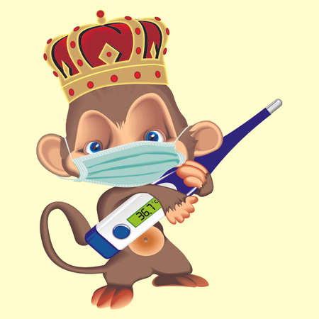 monkey with mask and termometrのイラスト素材