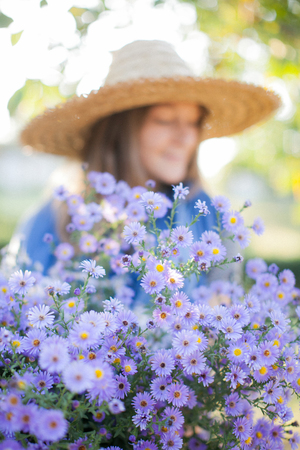 girl in the garden of plants. bokehの写真素材