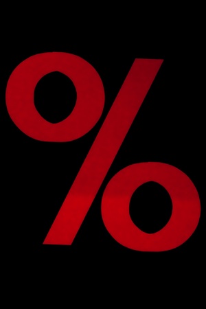 Red sign for percentage on the black backgrounfの写真素材