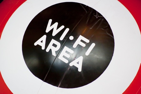 Sign for the wifi zone shot at the airport.の写真素材