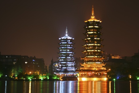 Chines pagodas in city park in Guilin のeditorial素材