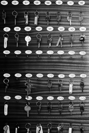 Black and white retro rey board in an old motel receptionの写真素材