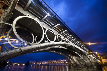 Panorama of Seville riverside at down under the Triana Bridge, the oldest bridge of Seville.の写真素材