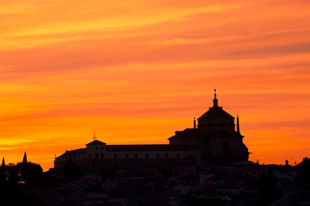 Silhouette of catholic church in Toledo, UNECO protected town in Spainの写真素材