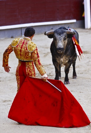 MADRID - JUNE 25  Novilladas in Las Ventas  Novillero  Francisco Montiel  Bulfighting has been prohibited in Catalunia since 2011 for animal torturing  June 25, 2011 in Madrid  Spain のeditorial素材