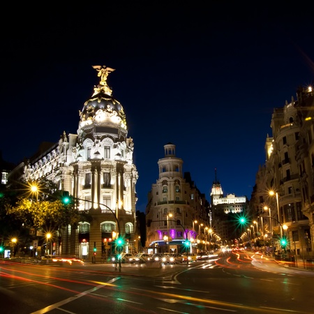 Gran via street in Madrid, Spain at night.の写真素材