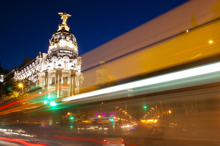 Gran via street in Madrid, Spain at night.の写真素材
