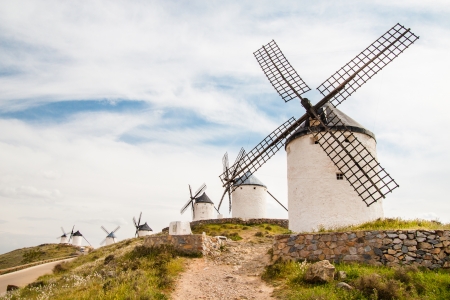Vintage widnmills in the mainland of La Mancha, Consuegra, Spain.の写真素材