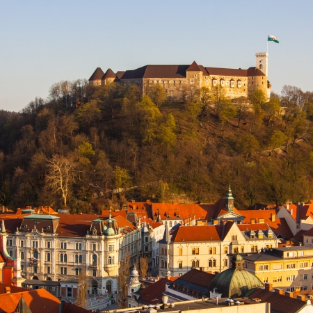 Panorama of the Ljubljana's castle with the midieval city cener. Ljubljana is the capital of Slovenia, Europe.のeditorial素材