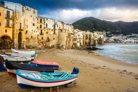 Old, medieval Cefalu is a city and comune in the Province of Palermo, located on the northern coast of Sicily, Italy on the Tyrrhenian Sea. The town is one of the major tourist attractions in the region. Shot after summer storm.