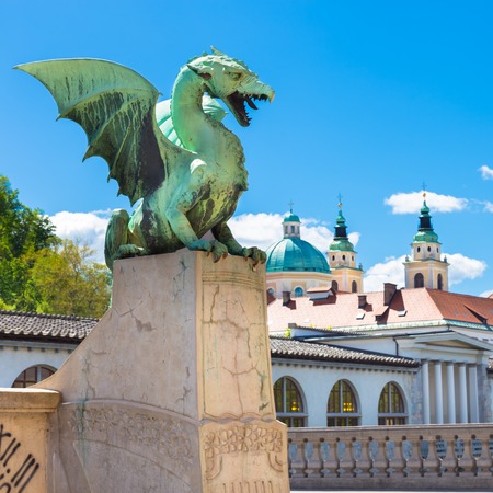 Famous Dragon bridge (Zmajski most), symbol of Ljubljana, capital of Slovenia, Europe.の写真素材