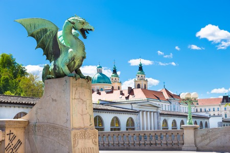 Famous Dragon bridge (Zmajski most), symbol of Ljubljana, capital of Slovenia, Europe.の写真素材