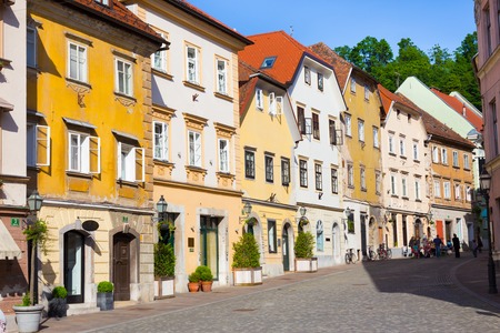 Old houses in medieval city center of Ljubljana, Slovenia, Europe.の写真素材
