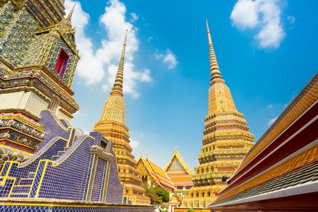 Pagodas of Wat Pho, the Temple of the Reclining Buddha or Wat Phra Chetuphon. Bangkok, Thailand.の写真素材