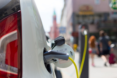 Power supply for electric car charging.  Electric car charging station. Close up of the power supply...