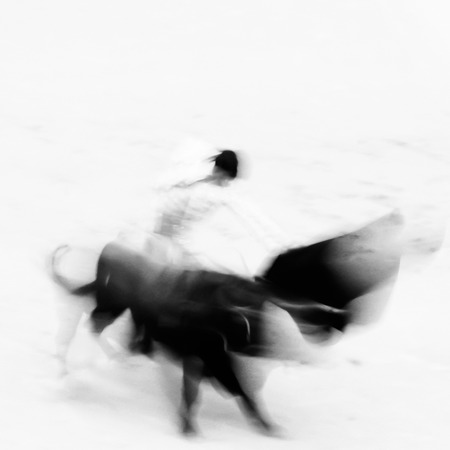 Bullfigting in bullring Las Ventas, Madrid, Spain. Abstract black and white image.の写真素材
